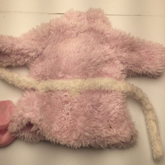 Doll Clothes Pink Bath Robe Fuzzy Slippers 2 Piece Set Fits 18" Dolls - Picture 5 of 6